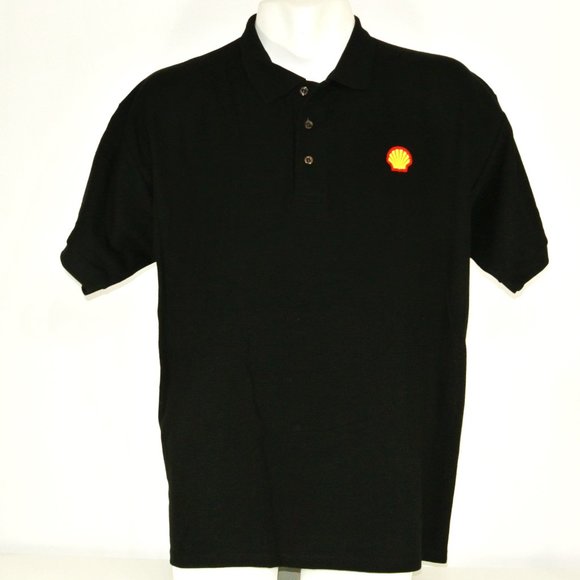 SHELL Gas Station Oil Employee Uniform Men's Black Polo Shirt Size M NEW - Picture 1 of 15
